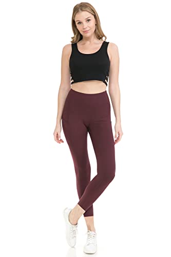 Leggings Depot High Waist 7/8 Leggings Workout Yoga Pants With Pockets (Cassis, Large) #TOP3