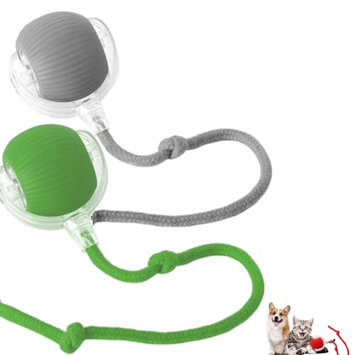 Doggo Comfy Ball、Doggo Comfy Rolling Ball、Tugplay Pro、インタラクティブローリングドッグボール、犬用歯ごたえのあるセルフローリング、猫と犬用の自動360°回転ボール(グリーン+グレー)