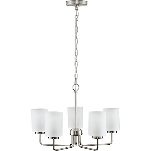 Merry Collection 5-Light Brushed Nickel Etched Glass Transitional Chandelier Light #TOP5