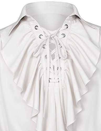 Irtysh Men's Renaissance Victorian Medieval Pirate Shirt Lace Up Colonial Steampunk Costume Tops Waist Belt Set(White 2Xl) #TOP6