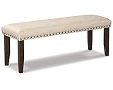 Signature Design by Ashley Rokane Farmhouse Upholstered Dining Bench with Nailhead Trim, Light Brown