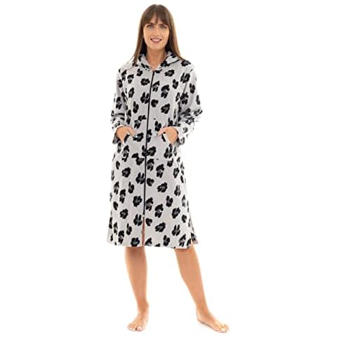 Ladies Micro Fleece Full Zip Lounger Dressing Gown (12-14, GREY ANIMAL) Cover