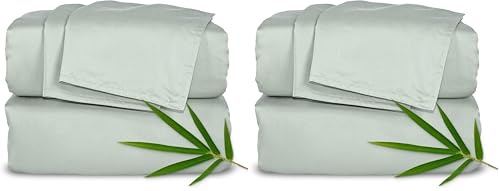 Image of Pure Bamboo King Sheets, Genuine 100% Organic Viscose Derived from Bamboo Bed Sheet Set, Luxuriously Soft & Cooling, Double Stitching, 2 Year Quality Promise (King, Sea Glass) (Pack of 2)
