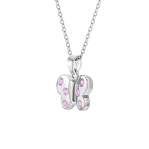 925 Sterling Silver 16" Pretty Pink Cubic Zirconia Butterfly Pendant Necklace for Girls & Preteens - Beautiful Bright Butterfly Link Chain Necklaces for Girls - Elegant & Cute Round CZ Girl Accessory2