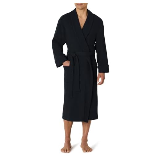 Amazon Essentials Men's Lightweight Waffle Robe (Available in Big & Tall), Black, X-Large-XX-Large