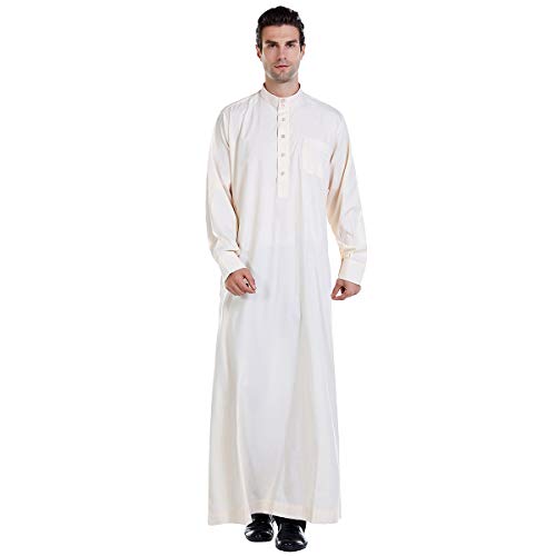 Camisa islámica para hombre, caftán, maxi-musulmán, manga larga, Abaya Dubai de algodón, beige-a, Medium