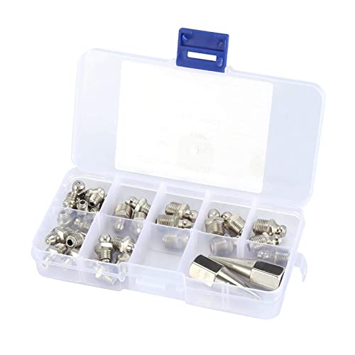 LANTRO JS 32pcs Graisseurs Kits D'assortiment de Graisseurs M6 M8 M10 avec 2 Pièces de Graisse à Embout Pointu pour Pistolet à Graisse
