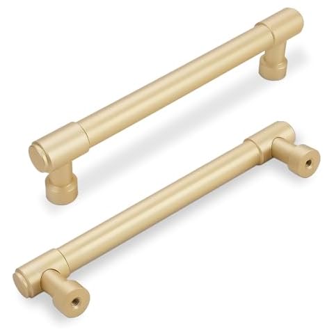 BUKOBYHE 10 Pack 5 Inch(128mm) Cabinet Pulls Brushed Gold Kitchen Cabinet Pulls Alloy Drawer Pulls Solid Cabinet Hardware Cover
