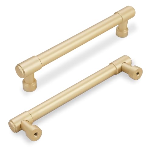 BUKOBYHE 10 Pack 5 Inch(128mm) Kitchen Cabinet Handles Brushed Gold Cabinet Pulls Drawer Pulls Solid Cabinet Hardware