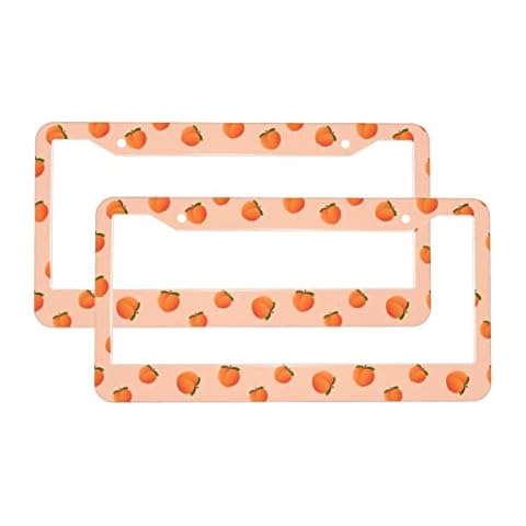 Delerain Peach License Plate Frame, Car Tag Cover Stainless Steel Metal Aluminum Frame for US Standard 2 Round Holes (Set of 2) Cover