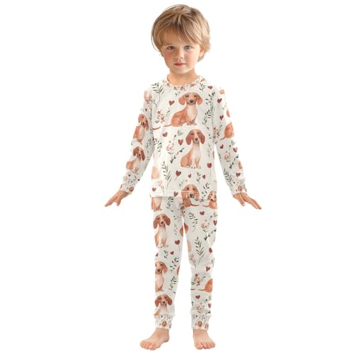senya Cute Dachshund Flower Pajamas Set Long Sleeve Soft Cotton Sleepwear 2 Piece3