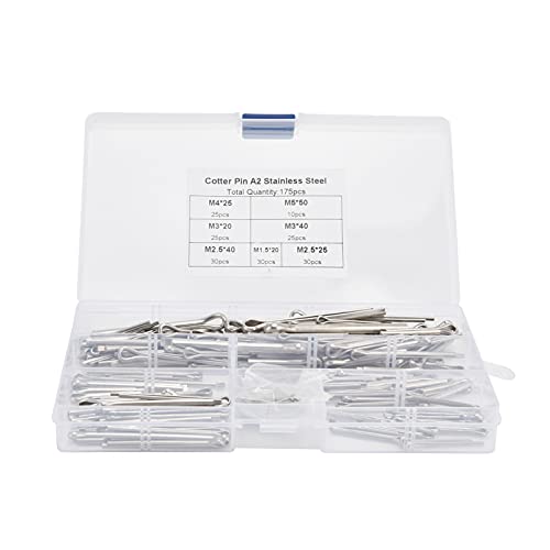 コッターピンクリップアソート304ステンレススチールラストプルーフコッターピンファスナーキット用車機械ワークショップガレージ175pcs複数のサイズ透明なストレージボックス