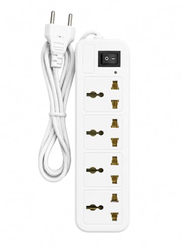 Image of 4-Socket Universal Power Strip with Master Switch, White, Extension Board with Indicator Light