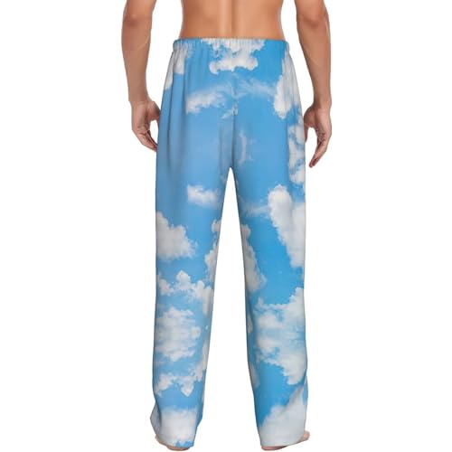 Blue Sky White Cloud Print Men Relaxation Pajama Pants Soft Lightweight Lounge Bottoms With Drawstring Pants3