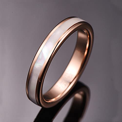 Vakki 4mm Womens Rose Gold Tungsten Carbide Ring with Mother of Pearl Shell/Marble Inlaid Wedding Band Comfort Fit Size 5-122