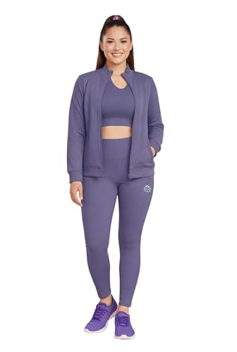 Image of Women 3 Piece Gym Workout Set | Sports Bra, Zip-Up Jacket & High Waist Leggings | Stretchable Yoga Activewear Co-Ord Set for Women | Fitness Gym Tracksuit
