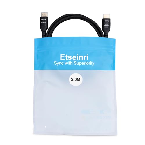 Etseinri HDMI 2.1 Cable 2M Certified 48Gbps Ultra High Speed HDMI® Cable 4K 240Hz 165Hz 120Hz 8K 60Hz 10K HDMI Lead Braided Cord HDCP 2.3 Dolby Atmos Vision eARC HDR for Gaming Monitors TV Soundbar - Image 9