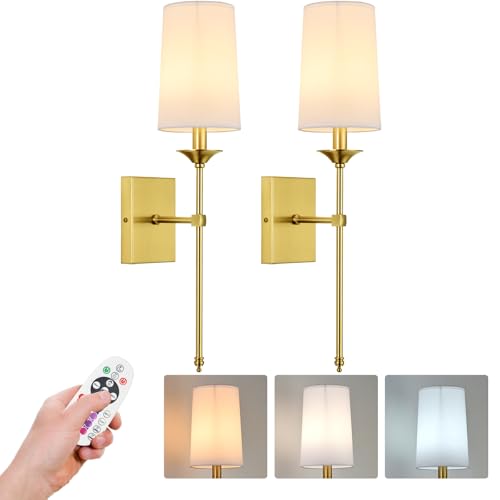 Image of Battery Operated Wall Sconce Set of 2,Cordless Rechargeable Wall Light with RGB Dimmable Bulb and Remote,15 Colors Adjustable,Easy Install No Wiring