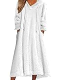 Women's Fuzzy Fleece Hooded Dress Flannel Nightgowns Casual Oversized White Long Hoodies Dress Fall Winter Dresses for Women 2024 Flannel Dress Plus Size Maxi Sweater Dress