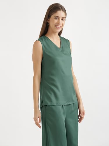 Image of SAADAA V-Neck Tops for Women| Viscose Fabric | Sleeveless Design | Relaxed Fit for Everyday Comfort | Office & Casual Wear
