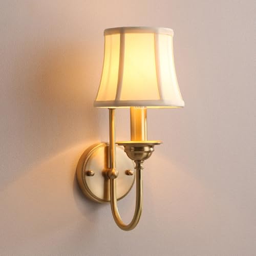 Lámpara de Interior Moderna Vintage de latón con cableado Fijo y Pantalla de Lino, lámparas Doradas de 35 cm para Sala de Estar, Dormitorio y Pasillo, Casquillo E27.