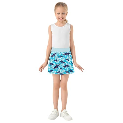 Girls Skorts High Waist Athletic Skirts with Shorts Hibiscus Shark Stretchy Teens Performance Tennis4