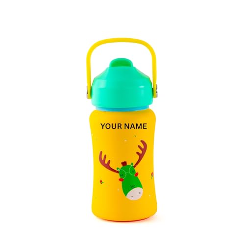 Image of rabitat Steel Play 3.0 Personalized Water Bottle for School Kids 450ml, 1+1 Year Brand Warranty | Steel Water Bottle | Steel Bottles | BPA-Free Leak-Proof, Flip-Lock Sipper, EasyCarry Handle Coolest