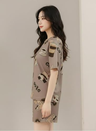 Image of SMOWKLY Women Korean Shorts Pajama Set |Summer Night Top & Shorts Dress |Cotton Blend Nightwear Set Top & Shorts Sleepwear Lounge Wear Soft Comfortable Night Suit Ladies | Co-Ord Home Wear Set