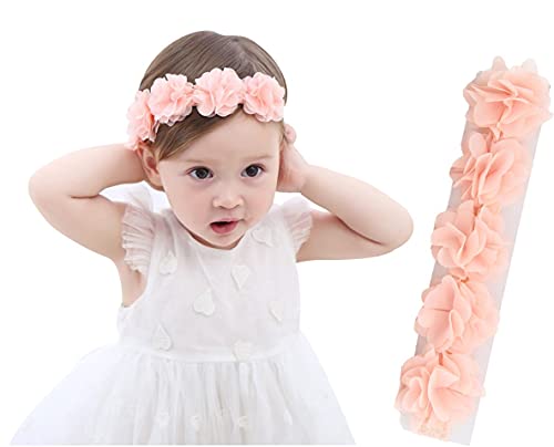 Baby Toddler Elastic Chiffon Flower Headbands Princess Girls Hand Sewing Beads Flower Headwear Nylon (Qj318) #TOP1