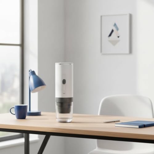 Image of Slim Portable Coffee Maker Compact Portable Coffee Machine LED Indicator Lights Kitchen Appliance Transparent Chamber, White, Espresso 2588