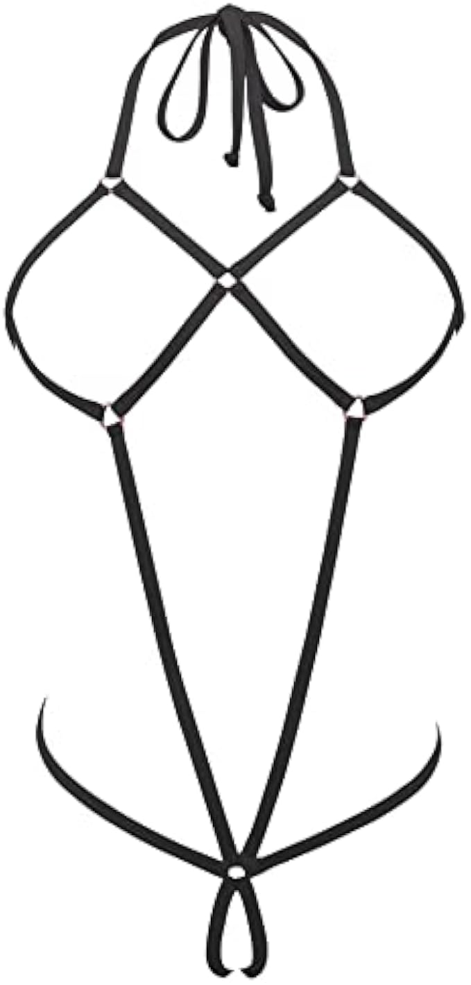 SHERRYLO 超細比基尼 極致性感 迷你 比基尼 G 弦泳裝 女款 小巧 緊身 泳衣 異國情調內衣, 21010-黑色, One Size