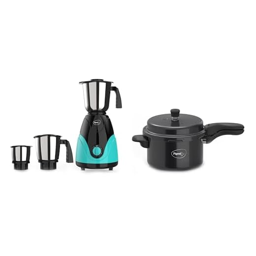 Pigeon by Stovekraft Titanium Hard Anodized Outer Lid Pressure Cooker - 5 Litres - Black & Pigeon Zest Mixer Grinder 3 Speed Control 750 Watt Powerful Copper Motor with 3 Jars - Blue