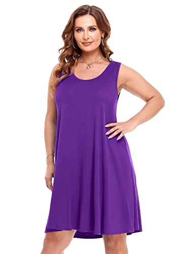 Image of BELAROI Women Plus Size Sundress Summer Casual Sleeveless Tshirt Dress Tie Dye Swing Tank Dresses with Pockets Beach Cover up