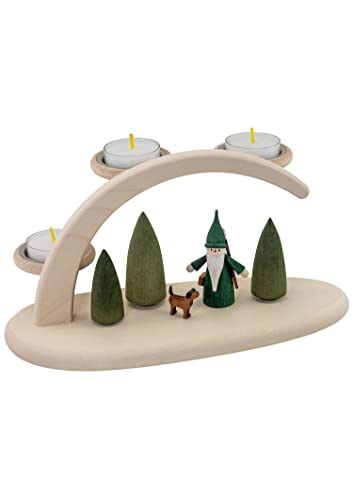 Seiffener Volkskunst German candle arch, length 24 cm / 10 inch, natural, electrically illuminated, original Erzgebirge by Seiffener Volkskunst