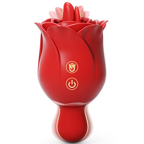 ALBRINE Rose Sex Toys, Rose Sex Stimulator for Women with 9 Licking and 9 Vibrating Modes, Dual Tongue Sex Toys Dildo for Nipple Clitoral G-spot and Anal Pleasure, Rose Vibrator for Womens and Couples