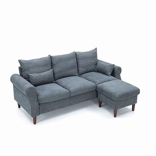 Panana Reversible 3 Seater with Footstool Sofa Couch for Small Apartment L Shape Sofa Couch 3-seat Sectional Corner Couch, Gray Linen Fabric - Image 6