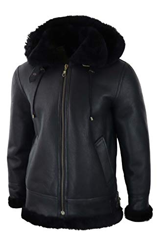 TruClothing Mens Real Leather Sherling Sheepskin Hood Jacket Vintage Aviator Flying Pilot2