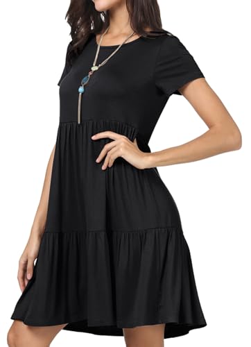Image of levaca Womens Summer Casual Dresses Beach Coverup Loose Short Sleeve T Shirt Dress 2025 Midi Outfit Sundress