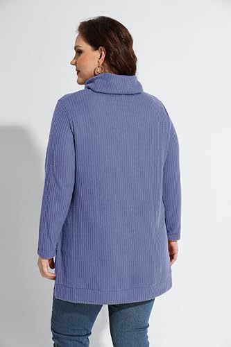 Image of RITERA Women's Plus Size Waffle Tops Long Sleeve Turtleneck Sweater Shirts Knit Tunic Oversized Casual Pullover Blouse XL-5XL