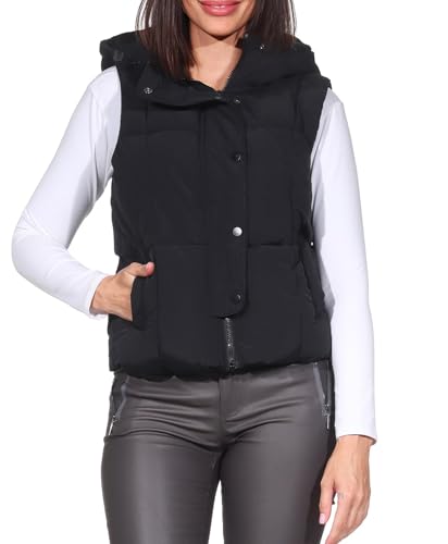 JDY Damen Steppweste kurze Outdoorweste mit Kapuze JDYWonder Short 15354001 Black XXL