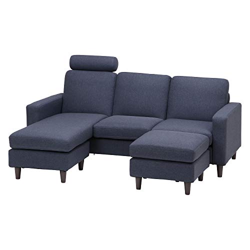 不二貿易 カウチソファ 3人掛け 幅185cm チャコールグレー オットマン スツール ヘッドレスト付き 2way 48382