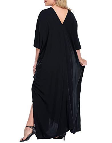 HDE Women UPF 30+ Kaftan Dress Oversize V Neck Long Plus Size Maxi Swim Cover Up3