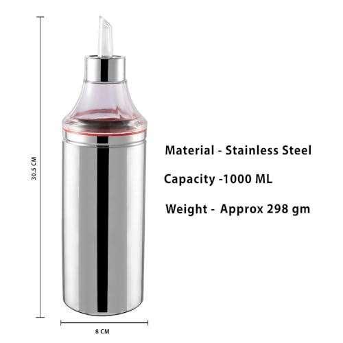 Image of INKULTURE Stainless Steel Oil Dispenser Bottle | 1000ml Metal Liquid Pourer with Leak-Proof Cap & No-Drip Spout | Rust-Free Kitchen Oil Can for Cooking, Pouring & Storage