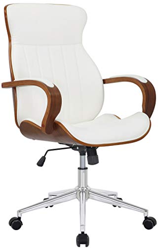 CLP Silla De Oficina Melilla Ergonómica Tapizada En Simil Cuero & Base con Ruedas I Silla De Escritorio Regulable En Altura, Color:Nuez/Blanco