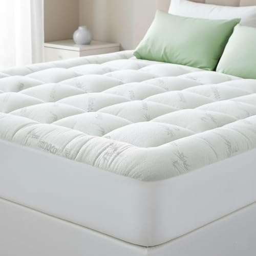 AdkTex Ultra Soft Full Bed Size Mattress Topper - Premium Viscose Made from Bamboo Mattress Topper for Back Pain, Natural Cooling Mattress Pad Fits 8-20 Inches Extra Deep Matress Topper, (Green)