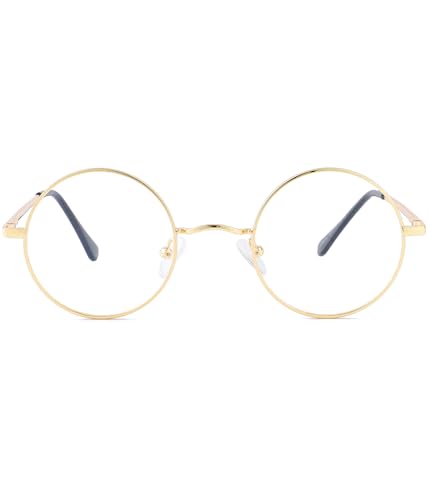 Image of Small Round Metal Frame Glasses for Women Men Circle Clear Lens Non Prescription Eyeglasses