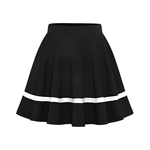 Dressystar Women's Versatile Stretchy Mini Skirt Informal Basic High Waist Bell Skirt, Black White Strip, S Cover