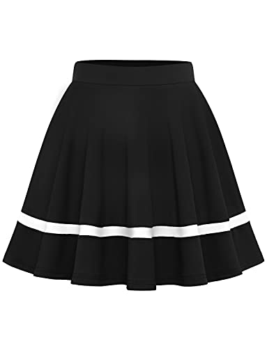 Dressystar Jupe Femmes Elastique Fille Patineur Extensible évasée Mini Taille Haute Courte Rayure Blanche Noire S Cover