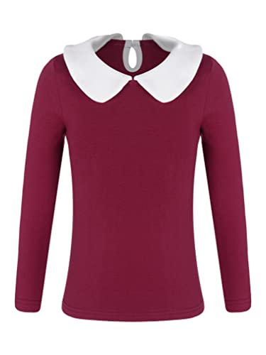 easyforever Toddler Baby Girls Basic Blouse Solid Doll Collar Long Sleeve T-Shirts Top Tee Undershirt Bottoming Top Burgundy 3-4 Years