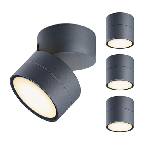 Image of GX53 Ceiling Lights 4 Pack,IP65 Waterproof Ceiling Spotlights with 90° Swivel,Aluminium Surface-Mounted Downlights for Ceiling,Suitable for Living Room,Bedroom,Bathroom,Hallway,Balcony,Anthracite